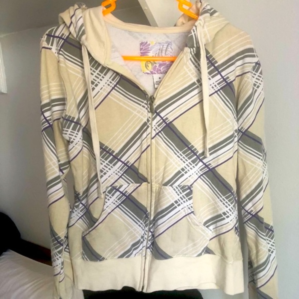 Vintage Retro O'Neill Full Zip Up Long Sleeve Plaid Hoodie Jacket Sweater